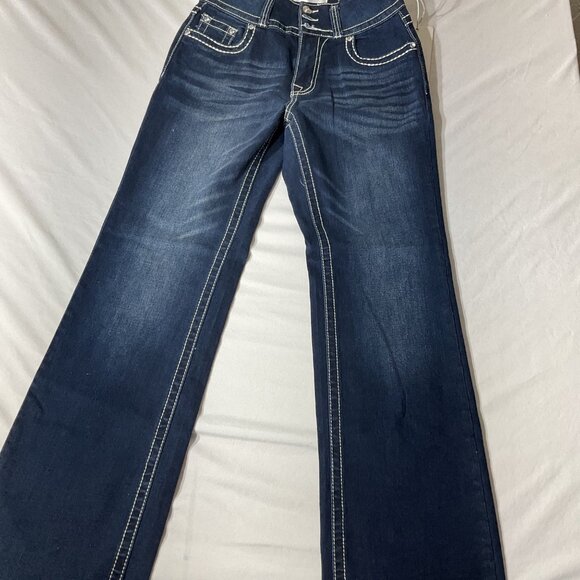 Womens Y Jeans Los Angeles Bootcut Denim Pants Size 5/6 Dark Wash Stretch Embroi - Picture 3 of 10